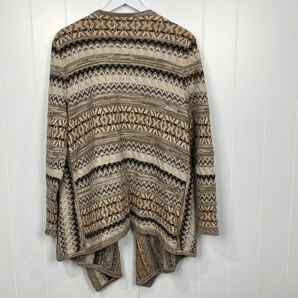J. Jill Womens Waterfall Front Cardigan L Brown Tan Cream Pockets Aztec Wool EUC - Picture 11 of 15